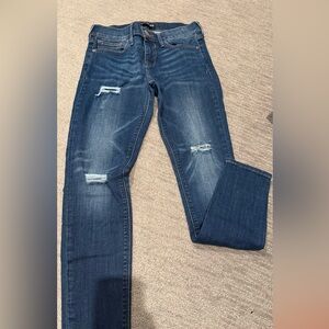 Express Dark Blue Distressed Skinny Jeans
